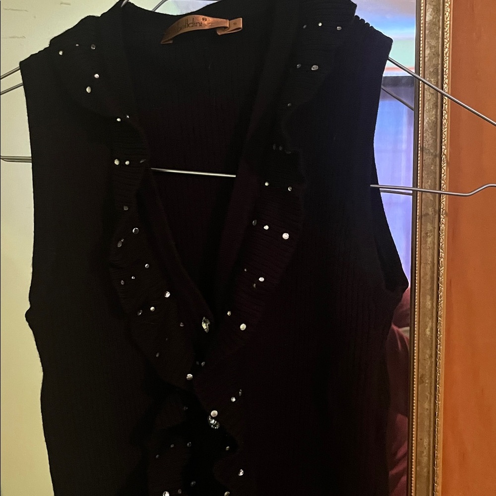 Belldini Black Sleeveless Blouse with Ruffle and Studs - Picture 2 of 6